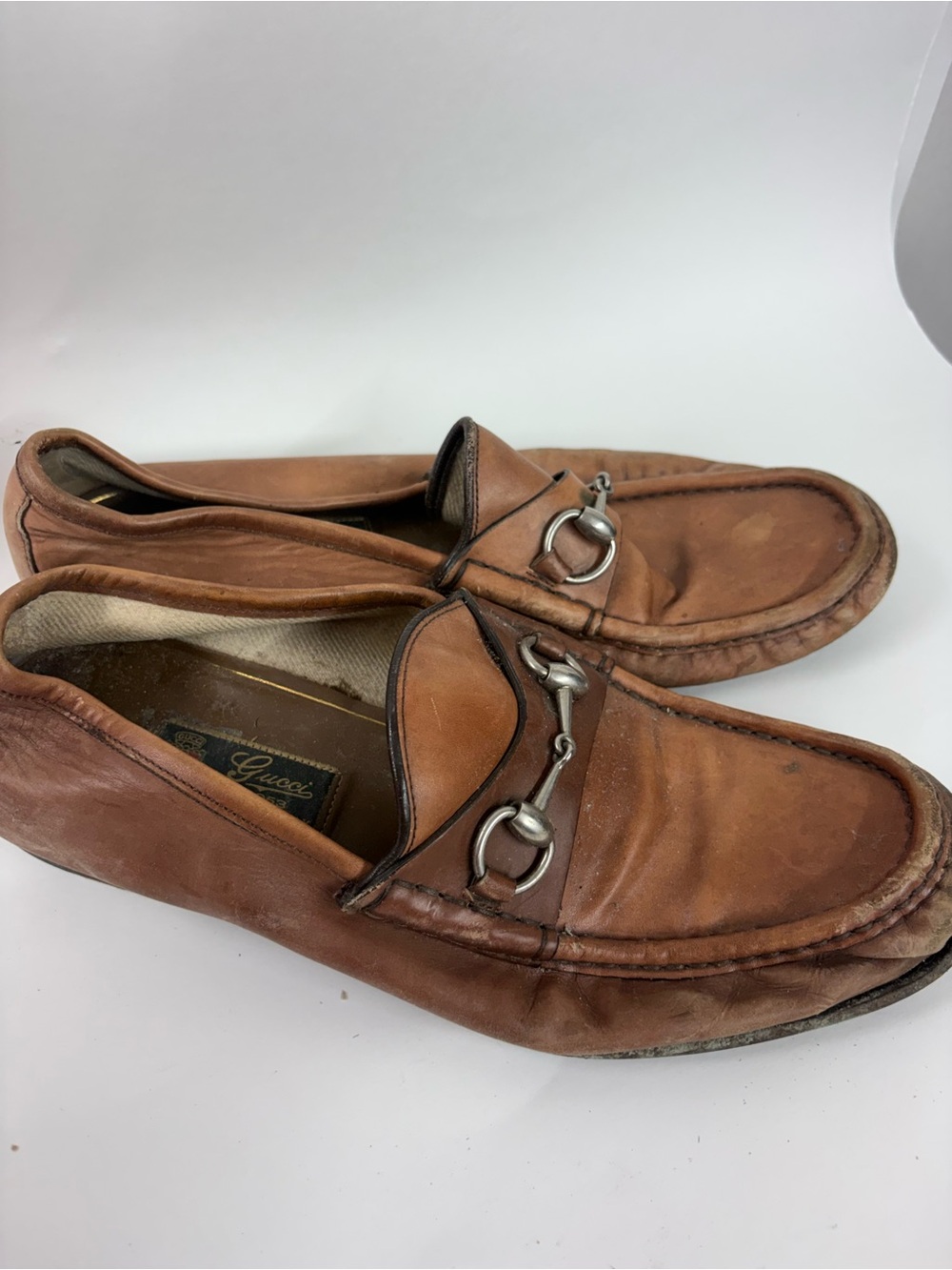 Gucci Men’s Tan Leather Horsebit Slip-On Loafers